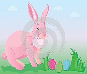 Pink rabbit with easter eggs