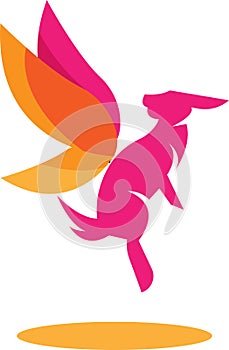 pink rabbit with flying wings logo