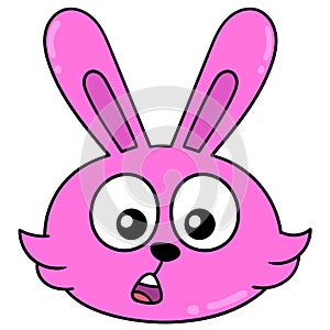 Pink rabbit head gawking in surprise, doodle icon drawing