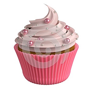 Pink realistic cupcake isolated on white background 3D