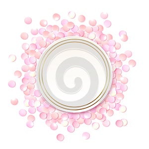 Pink realistic round confetti frame, design template for gift, certificate, voucher, AD brochure and so.