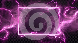 This is a pink rectangle lightning frame with electric thunder energy glow. The neon magic effect has plasma shock power