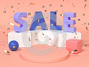 Pink red blue abstract geometric shape scene 3d rendering advertising sale text