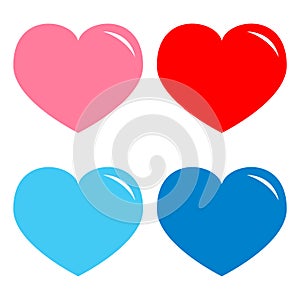 Pink, red, blue heart shining icon set. Happy Valentines day sign symbol simple template. Cute graphic object. Love greeting card