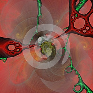 Pink red green cell fractal, winter design, virus fractal design, texture