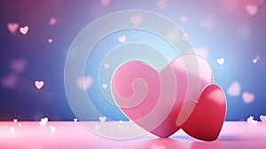 Pink and Red heart on blue background of small hearts.Valentine\'s Day banner with space for your own content. White backg