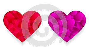 Pink red heart icons 3d effect with small petals