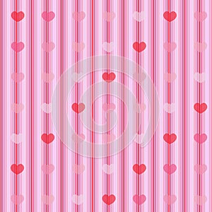 Pink and red hearts on striped cloth seamless back