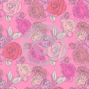 Pink red roses flowers pattern