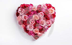 pink and red roses in heart shape isolated isolated on a white background, illustration for Valentine day or Wedding