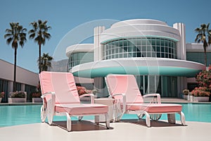 Pink Retro Chairs by the Poolside of a Modern Villa photo