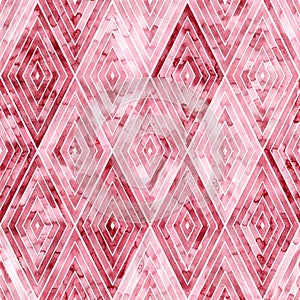 Pink rhombuses seamless watercolor pattern. Bright geometric print for textiles. Handmade