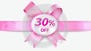 Pink Ribbon with 30 percent Off Sale Promotion. Generative ai