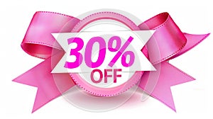 Pink Ribbon with 30 percent Off Sale Promotion. Generative ai