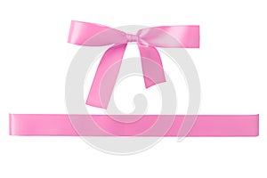 Pink ribbon with bow isolated on white background