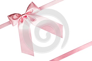 Pink ribbon bow on white