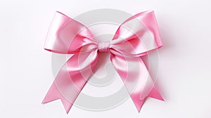 Pink ribbon bow on white background. ribbon bow. Generative Ai