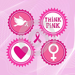 Pink Ribbon Breast Cancer Awareness Icons Set Isolated