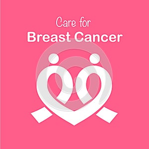 Pink ribbon breast cancer awareness symbol icon, isolated on pink background. vector eps10 illustration