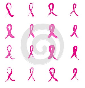 Pink ribbon. Breast cancer awareness symbol, isolated on white background. Breast Cancer icon set
