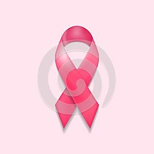 Pink ribbon. Breast cancer awareness symbol, isolated on white pink background. Vector illustration