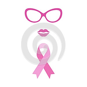 Pink ribbon breast cancer awareness symbol in women