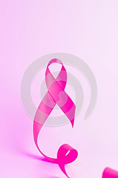 Pink ribbon breast cancer. Health care symbol pink ribbon on white background. Breast cancer woman support concept.