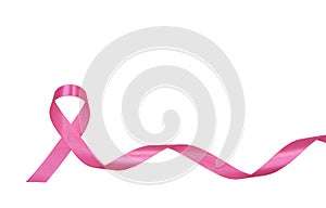 Pink ribbon breast cancer isolated on white background.