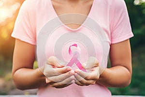 pink ribbon breast cancer. a pink cancer awareness. generative ai