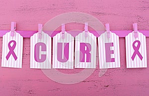 Pink Ribbon Charity for Womens Health Awareness Cure Message. photo