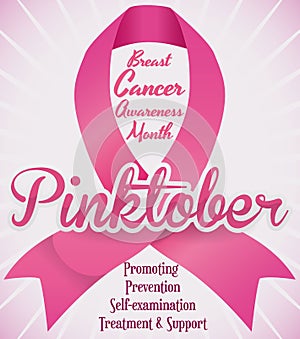 Pink Ribbon Commemorating Fight against Breast Cancer in Pinktober, Vector Illustration