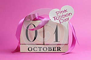 Pink Ribbon Day, October 1, with heart sign