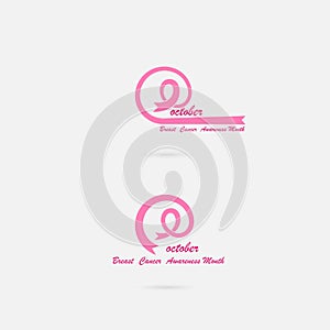Pink ribbon icon.Pink care logo.Breast Cancer October Awareness