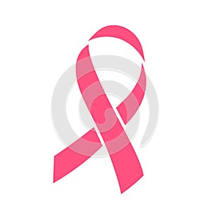 Pink ribbon isolated over white background. Symbol of breast cancer awareness month in october. Vector