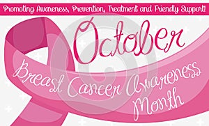 Pink Ribbon with Precepts to Celebrate Breast Cancer Month, Vector Illustration