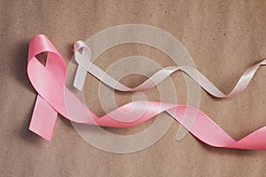 Pink ribbon. Symbol of breast cancer awareness. Health care conception. Preventive measures. October checking time.