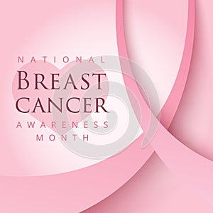 Pink ribbon symbol for national breast cancer awareness month in