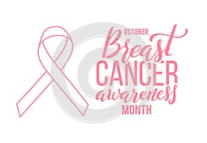 Pink ribbon. Symbol of world breast canser awareness month in october. Vector illustration.