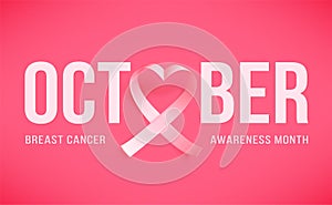 Pink ribbon. Symbol of world breast canser awareness month in october. Vector illustration.