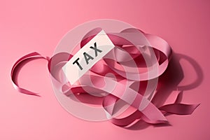 Pink ribbon with the word tax on it AI generation photo