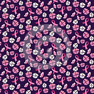 Pink Ribbons Breast Cancer Awareness Floral Pattern