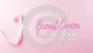 Pink ribbons on pastel background, Symbol of women`s breast cancer awareness, Health care and medical concept