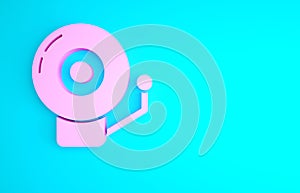 Pink Ringing alarm bell icon isolated on blue background. Alarm symbol, service bell, handbell sign, notification symbol