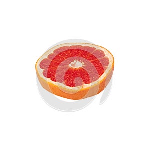 Pink ripe grapefruit slice on white isolated background