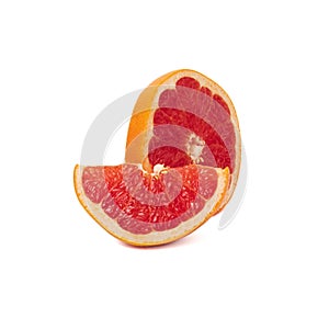 Pink ripe grapefruit slice on white isolated background