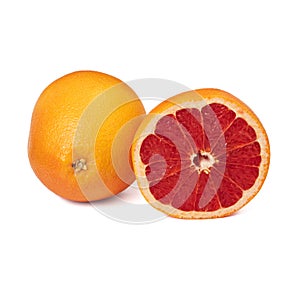 Pink ripe grapefruit slice on white isolated background