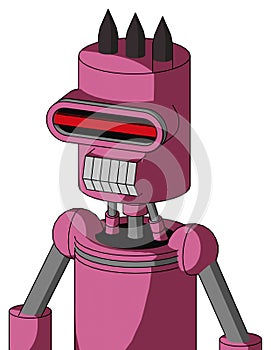 Pink Robot With Cylinder Head And Teeth Mouth And Visor Eye And Three Dark Spikes