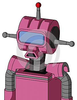 Pink Robot With Multi-Toroid Head And Sad Mouth And Large Blue Visor Eye And Single Led Antenna