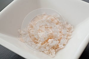 Pink Rock Salt in white bowl