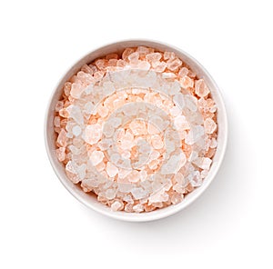 Pink Rock Salt In White Bowl Isolated